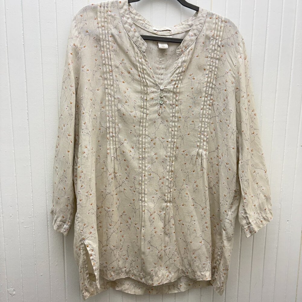 100% Linen Floral Tunic 3/4 Sleeves